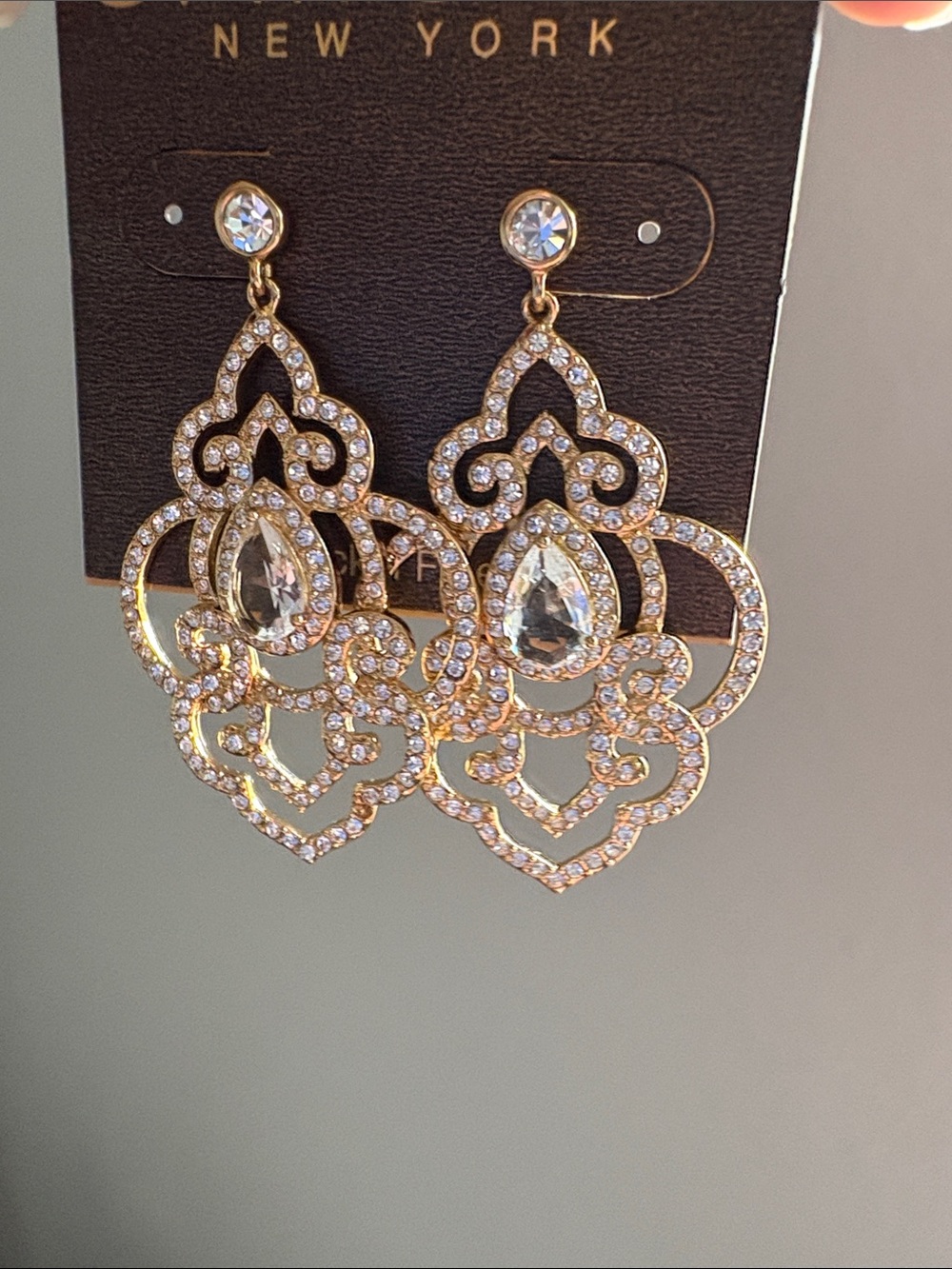 NWT [Carolee] Bryant Park Openwork Drop Chandelier Dangle Earrings w/ Crystals - Picture 8 of 11